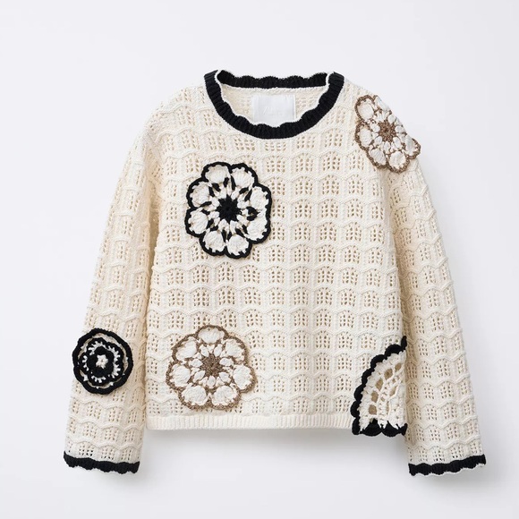 Zara Other - ZARA FLORAL CROCHET SWEATER